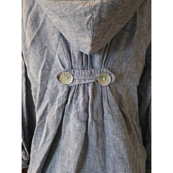 Sarid Olsen Hooded Blue Linen Blend Button-Up Jacket Medium W/ Side Pockets - Picture 8 of 12
